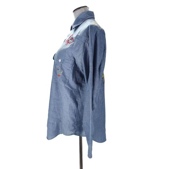 Vintage 70s Embroidered Work Shirt Size L Chambray De Colores Chicken - Picture 14 of 16